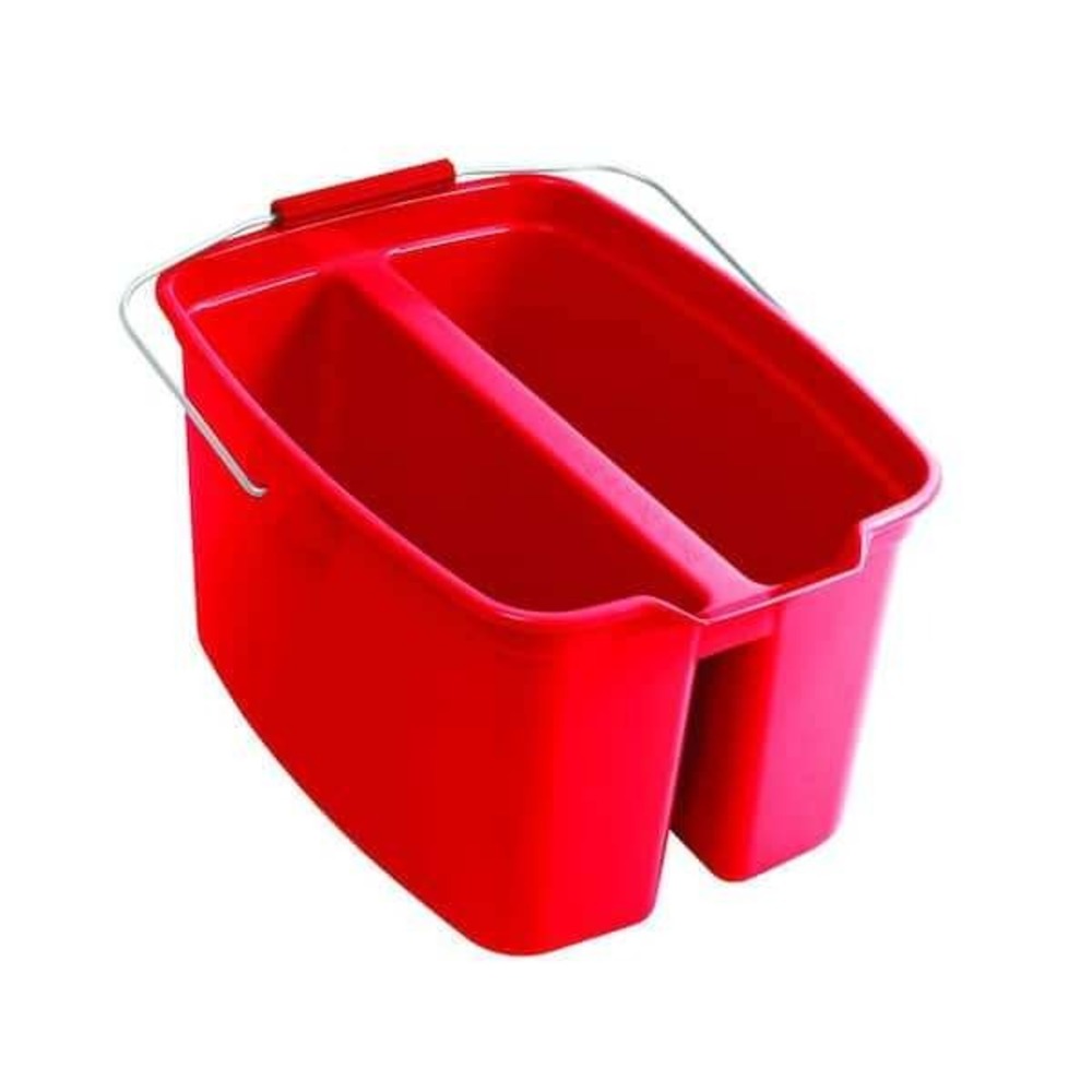19 Qt Red Plastic Double Bucket Dual Compartment Cleaning Pail with Metal Handle